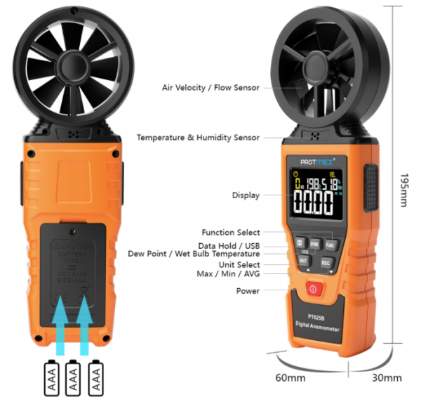 Anemometer for airflow measurements